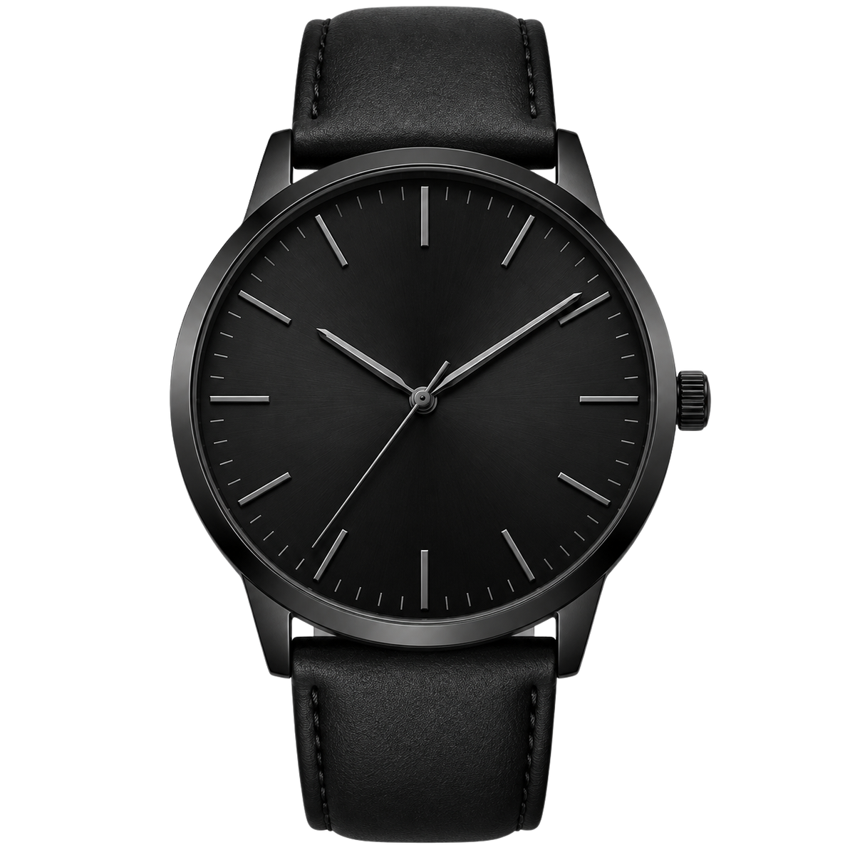 Minimalist Black Dial Leather Strap Watch – Midnight Black | ORSAVIN